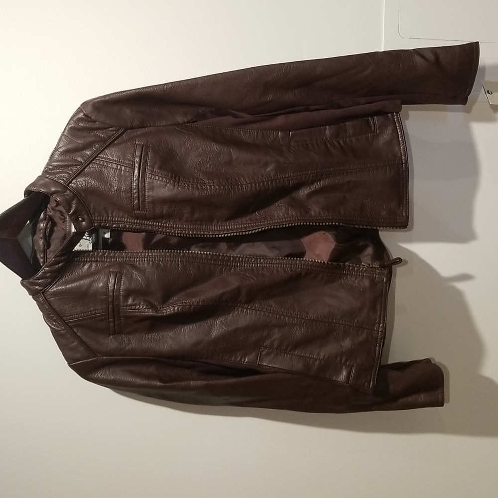 Faux Leather Brown Bomber Jacket GH Bass & Company  NWT
